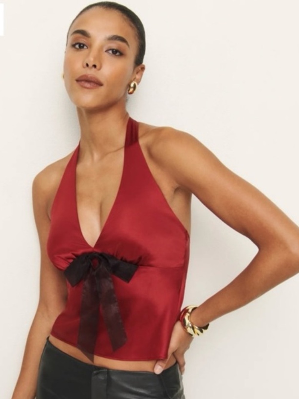 NWT REFORMATION Clarissa Silk Bow Red Halter Top